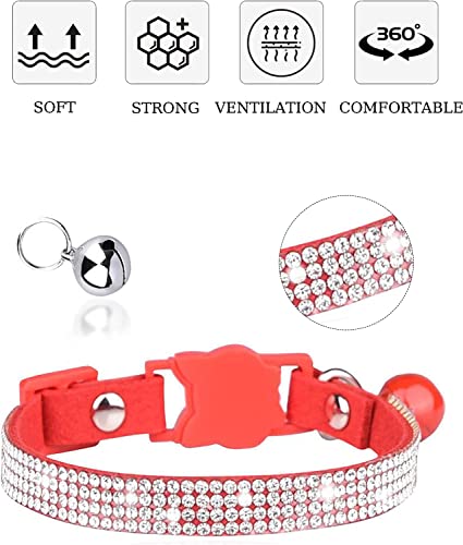Solmoony Breakaway Cat Collars with Bell,Adjustable Safe Kitten Collar,Cat Collars for Girl Cats with Rhinestone Soft Velvet (Black2) - color: Black2