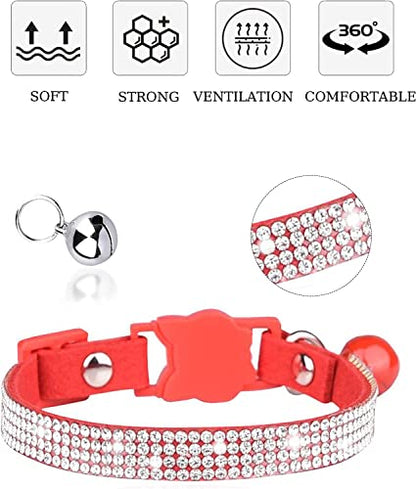 Solmoony Breakaway Cat Collars with Bell,Adjustable Safe Kitten Collar,Cat Collars for Girl Cats with Rhinestone Soft Velvet (Black2) - color: Black2