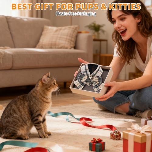 KOOLTAIL Cute Cat Harness and Leash Set with Bowtie, Small Dog Vest Harnesses, Step in No Pull Soft Mesh Padded Adjustable Plaid Pet Harness for Extra-Samll Medium Puppy Kitten, Boy Girl, Beige XS - color: Beige, size: XS (Chest Girth: 11.5"-12.8")