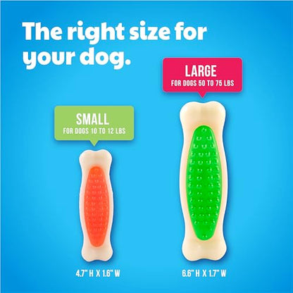 Hartz Chew 'n Clean Tuff Bone Bacon Scented Dental Dog Chew Toy - Large - color: green, orange, pink, size: Large