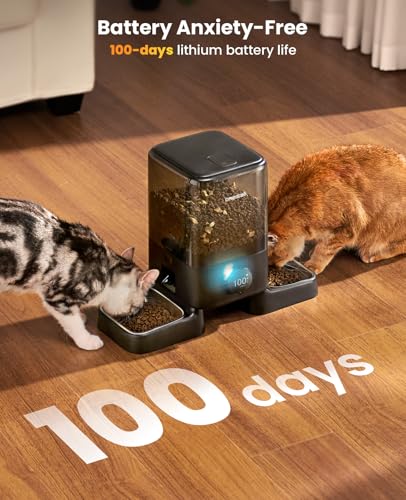 oneisall Cordless WiFi Automatic Cat Feeder for 2 Cats, Rechargeable 100-Day Battery Operated Auto Cat Feeder, 20 Cups/5L Timed Cats Food Dispenser Automatic for Large Kibble, Smart App Control