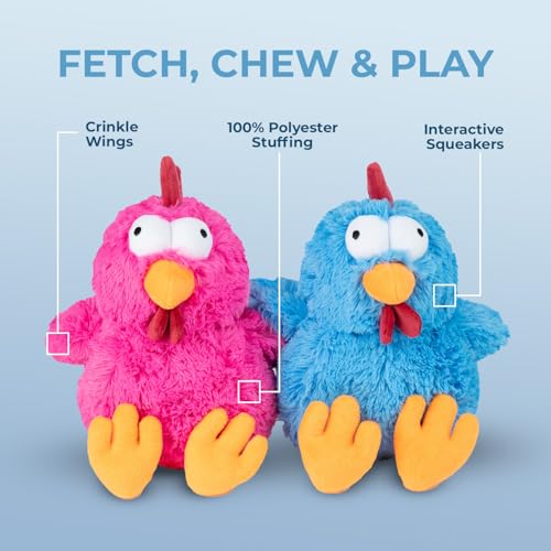 Best Pet Supplies Interactive Squeaky Dog Chew Toy, Ideal Dog Toys for Chewers, Small, Medium & Large Dogs, and Fetch Lovers - Cluck (Blue), Large - color: Cluck (Blue), size: Large