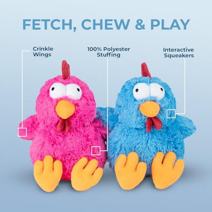 Best Pet Supplies Interactive Squeaky Dog Chew Toy, Ideal Dog Toys for Chewers, Small, Medium & Large Dogs, and Fetch Lovers - Cluck (Blue), Large - color: Cluck (Blue), size: Large