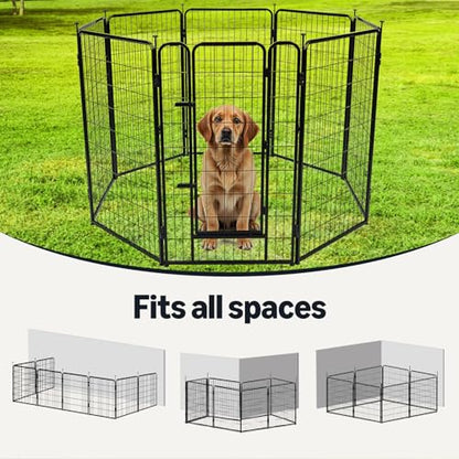 Amazon Basics Dog Playpen, 8 Panels Metal Fence with Door, Foldable for Indoor and Outdoor Use, Suitable for Small to Medium Sized Dogs, 42 Inch Height, Black - style: 8pcs-42"