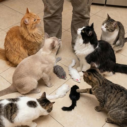 12 Pcs Large Rabbit Fur Mouse Cat Toy, Interactive Mice Kitten Toys, Realistic Fake Furry Mouse for Kittens and Cats Indoor Playing