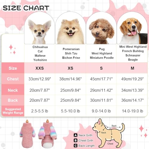 Dog Sweater for Small Winter Warm Fleece Turtleneck Sweatshirt Clothes Boy Girls Pet Pullover with Rainbow Sleeves Cat Apparel Stretchy Outfit(Pink,XX-Small) - color: Pink, size: XX-Small