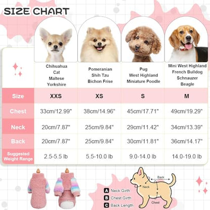 Dog Sweater for Small Winter Warm Fleece Turtleneck Sweatshirt Clothes Boy Girls Pet Pullover with Rainbow Sleeves Cat Apparel Stretchy Outfit(Pink, X-Small) - color: Pink, size: X-Small