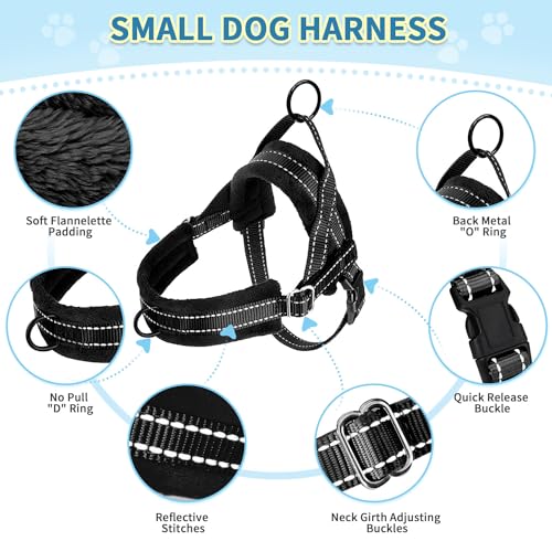 SlowTon No Pull Small Dog Harness and Leash Set, Puppy Soft Vest Harness Neck & Chest Adjustable, Reflective Lightweight Harness & Anti-Twist Pet Lead Combo for Small Medium Dogs (Black, XXS) - color: A-Black - With Front Clip, size: XX-Small