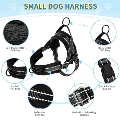 SlowTon No Pull Small Dog Harness and Leash Set, Puppy Soft Vest Harness Neck & Chest Adjustable, Reflective Lightweight Harness & Anti-Twist Pet Lead Combo for Small Medium Dogs (Black, S) - color: A-Black - With Front Clip, size: Small
