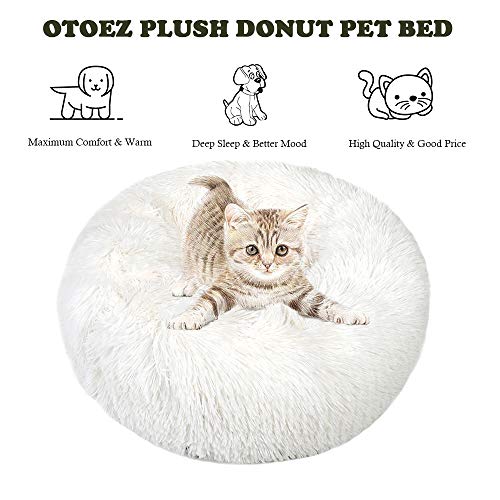 otoez Kitten Puppy Bed Extra Small XS Round Dog Cat Beds Anti Anxiety Plush Pet Calming Donut Bed with Non-Slip Waterproof Bottom, Washable (15.7", White) - color: White, size: 15.7"