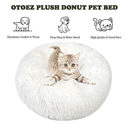 otoez Kitten Puppy Bed Extra Small XS Round Dog Cat Beds Anti Anxiety Plush Pet Calming Donut Bed with Non-Slip Waterproof Bottom, Washable (15.7", White) - color: White, size: 15.7"