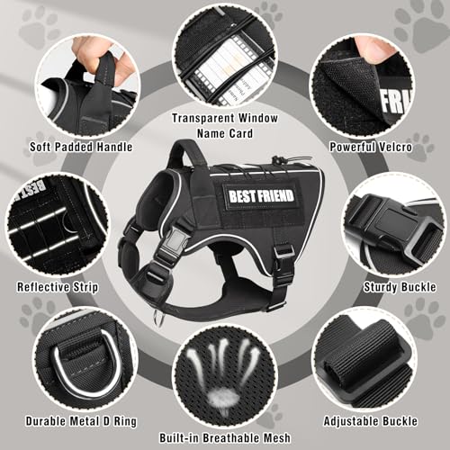 Tactical Dog Harness Medium Sized Dog,No Pull Military Dog Vest with Handle,Reflective Heavy Duty Pet Harness for Walking Hiking Training Black M - color: Black, size: Medium