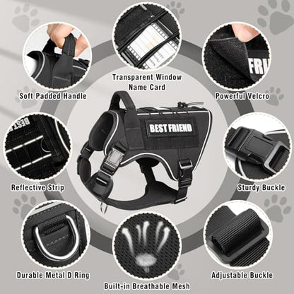 Tactical Dog Harness Medium Sized Dog,No Pull Military Dog Vest with Handle,Reflective Heavy Duty Pet Harness for Walking Hiking Training Black M - color: Black, size: Medium