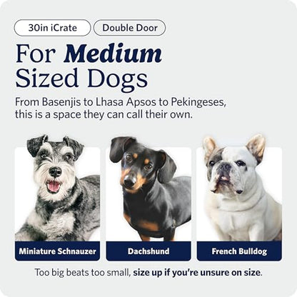 MidWest Homes for Pets 30-Inch iCrate for Medium Breeds, 21-40 lbs, Single Door Folding Dog Crate with Divider Panel, Leak-Proof Tray & Secure Latch, Portable, Durable & Easy to Assemble - size: 30.7"L x 19.3"W x 21.5"H