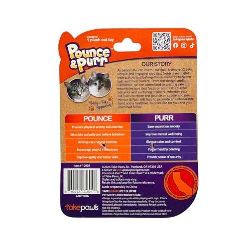 Pounce & Purr® Plush Cat Toys, Catnip & Silvervine Infused, Shiny Iridescent Accents, Interactive Play Toys for Cats & Kittens (Ladybug) - color: Ladybug