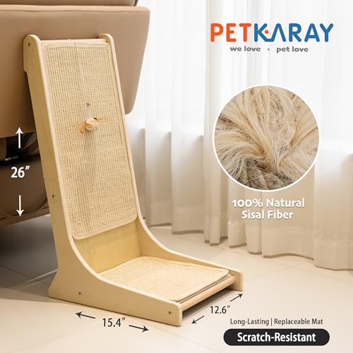 PETKARAY Sisal Cat Scratcher, Upright Cat Scratch Pad Wall Mounted, Vertical Scratching Post Alternative, L Shape Scratching Board 105° - color: 105°, size: Large