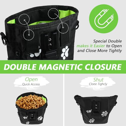 kissleaf Dog Treat Pouches for Pet Training, Treat Pouches for Pet Training,Large Dog Treat Training Pouch and Dog Clicker,Dog Training Treat Pouch Built-in Poop Bag Dispenser-Black Pattern. - color: Black Pattern