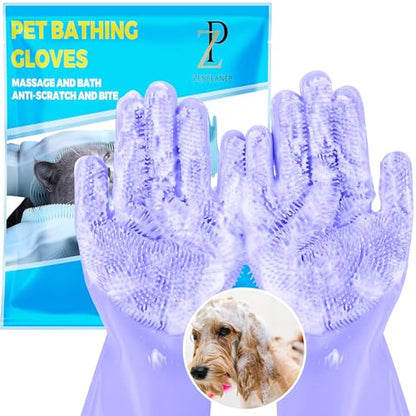 Pet Grooming Gloves with High-Density Teeth, Silicone Five Finger Design for Washing, Massaging Dogs and Cats (Purple) - color: Purple