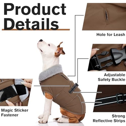 Lelepet Warm Dog Coats for Small Dogs Waterproof Dog Jacket Reflective Pet Fleece Vest Windproof Cold Weather Coats with Adjustable Buckle & Leash Hole, Turtleneck Doggy Snowsuit, Brown, S - color: Brown, size: S