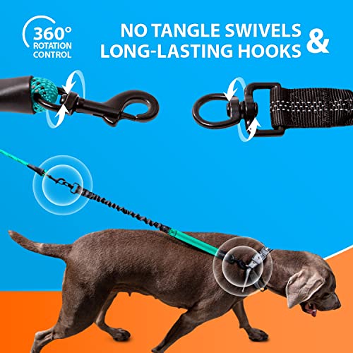 SparklyPets - Heavy Duty Bungee Rope Leash for Large and Medium Dogs - No Pull, Shock Absorber Long Dog Training Lead - No Slip Reflective Line for Outside (5.5 Ft Bungee Leash) - color: Teal