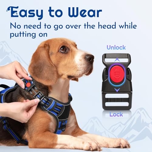 Dog Harness Small Sized, Easy Wearing with 3 Buckles, Adjustable No Pull Pet Harness with 2 Rings for Walking, No Chock Reflective Soft Padded Vest with Control Handle, Blue & Black, S - color: Blue & Black, size: Small