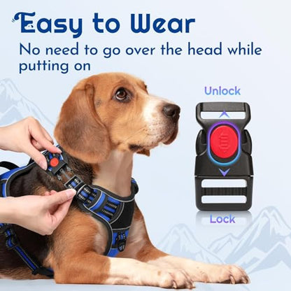 Dog Harness Medium Sized, Easy Wearing with 3 Buckles, Adjustable No Pull Pet Harness with 2 Rings for Walking, No Chock Reflective Soft Padded Vest with Control Handle, Blue & Black, M - color: Blue & Black, size: Medium