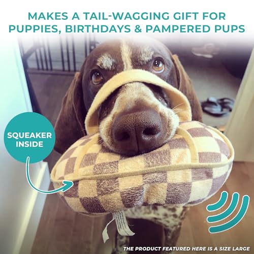 Haute Diggity Dog Chewy Vuiton Handbag Plush Squeaky Dog Toy, Soft Durable Designer-Inspired Stuffed Puppy Chew Toys for Small & Medium Dogs, Machine-Washable (Tan Checker) Large - color: Brown Handbag, size: Large