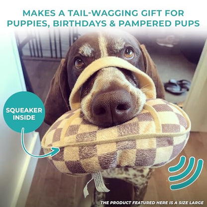 Haute Diggity Dog Chewy Vuiton Handbag Plush Squeaky Dog Toy, Soft Durable Designer-Inspired Stuffed Puppy Chew Toys for Small & Medium Dogs, Machine-Washable (Tan Checker) Large - color: Brown Handbag, size: Large