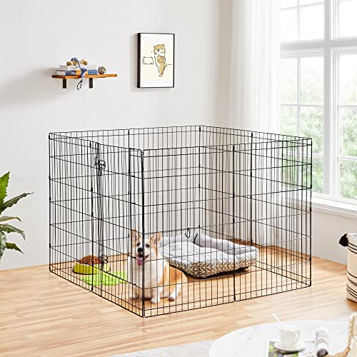 Yaheetech 34" High 8 Panel Foldable Metal Dog Exercise Pen Pet Playpen Dog Fence Outdoor & Indoor Use for Small Animals with Door Black - size: 34"