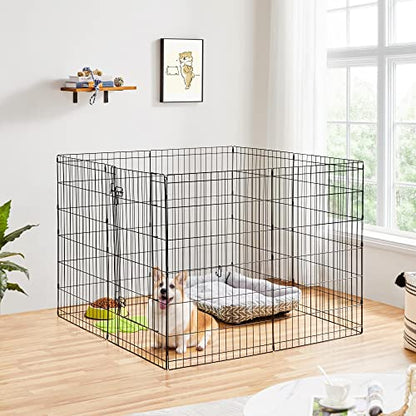 Yaheetech 34" High 8 Panel Foldable Metal Dog Exercise Pen Pet Playpen Dog Fence Outdoor & Indoor Use for Small Animals with Door Black - size: 34"