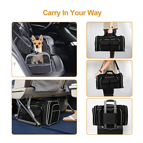 Estarer Soft Sided Pet Carrier Airline Approved, 4 Sides Expandable Collapsible Cat Carrier with Pockets & Removable Fleece Pad, Travel Carrier Bag for Cat Dog & Small Animals (Black) - color: Black