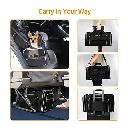 Estarer Soft Sided Pet Carrier Airline Approved, 4 Sides Expandable Collapsible Cat Carrier with Pockets & Removable Fleece Pad, Travel Carrier Bag for Cat Dog & Small Animals (Black) - color: Black