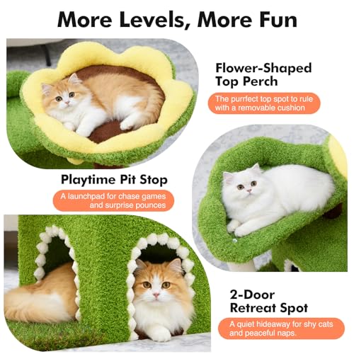 WOOCHPET Flower Cat Tree with Cat Condo for Indoor Cats, 29" Cat Tower with Sisal Scratching Post and Top Perch, 3-in-1 Multi-Level Cat Tower for Small Cats and Kittens