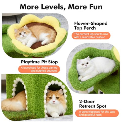 WOOCHPET Flower Cat Tree with Cat Condo for Indoor Cats, 29" Cat Tower with Sisal Scratching Post and Top Perch, 3-in-1 Multi-Level Cat Tower for Small Cats and Kittens