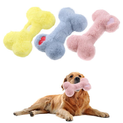 Plush Bone-Shaped Dog Toy – Durable Squeaky Chew Toy with PP Cotton Filling, Soft and Washable for Interactive Play (Blue) - color: Blue