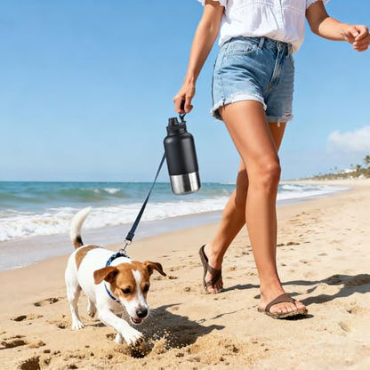 Cibaabo Insulated Dog Water Bottle with 2 Bowls, 32oz Travel Stainless Steel Double Wall Thermos, Portable Pet Dispenser, Gifts for Puppy Small Medium Dogs Walking Hiking and Camping - color: Slate Gray