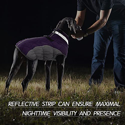 FUAMEY Dog Coat for Small Dogs,Waterproof Dog Winter Jacket with Harness Built in Puppy Cold Weather Coats Reflective Pet Vest with Zipper Warm Fleece Dogs Snowsuit Windproof Purple XS - color: Purple, size: XS(chest:14in)