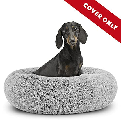 The Dog’s Bed Replacement Zip Cover for Calming Plush Donut Dog Bed, Silver Grey Fur,Small - color: Silver Grey Fur, size: Spare Cover (Small)