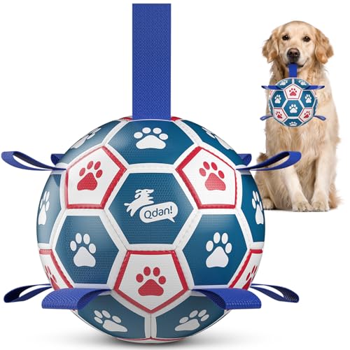 QDAN Large Dog Toys, 8 Inch Durable Balls for Dogs for Outdoor Indoor, Soccer Ball with Straps, Herding Balls, Interactive Toy for Tug of War, Dog Ball to Keep Them Busy (8 Inch) - color: Red-Blue, size: Large Size 3 (8")