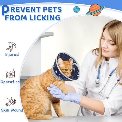 Cat Cone Collar Soft to Stop Licking, Adjustable, Foldable Lightweight Kitten Cones After Surgery Recovery for Cats & Kittens, Cat Cone Alternative, Easy Eating (Grey, M) - color: Grey, size: M