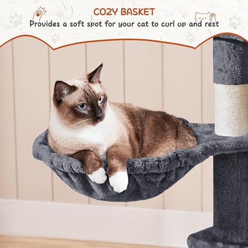Yaheetech 76.5in Multi-Level Large Cat Tree, Big Cat Tower with 3 Condos, Cozy Plush Perches, 9 Sisal Scratching Posts and Ladder, Activity Center for Large Kitties, Dark Gray - color: Dark Gray