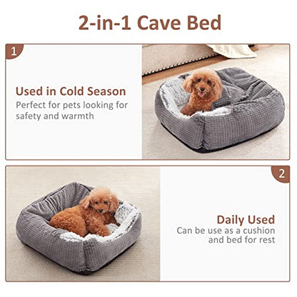 MIXJOY Dog Beds for Medium Large Small Dogs, Rectangle Cave Hooded Blanket Puppy Bed, Luxury Orthopedic Cat Beds for Indoor Cats, Warmth and Machine Washable (25 inches, Grey) - size: 25.0"L x 21.0"W x 8.0"Th