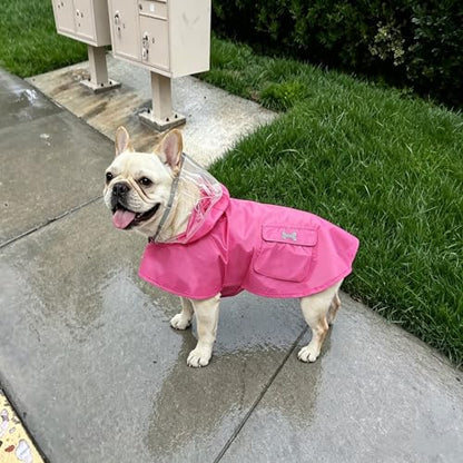 Dog Raincoat,Adjustable Waterproof Rain Jacket for Small Medium Large Dogs Puppy,Lightweight Hooded Dog Rain Poncho with Leash Hole Strip Reflective - color: Hot Pink, size: XS(4-9lb)