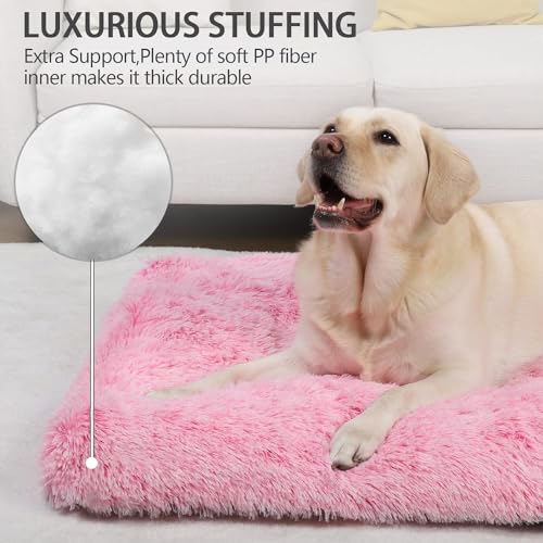 Vonabem XL Dog Bed Large Crate Pad, Washable Pink Pet Beds, Deluxe Plush Soft Crate Bed 42 inch, Dog Mats for Sleeping, Anti-Slip Kennel Pad 41 * 27 inch - color: Pink, size: 41.0"L x 27.0"W x 2.0"Th