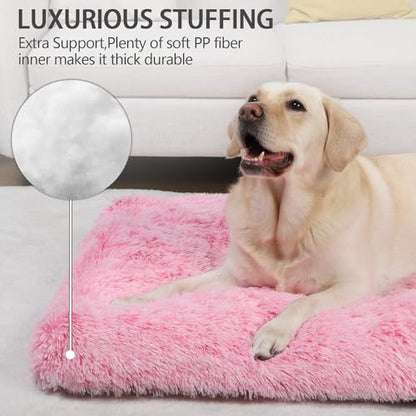 Vonabem XL Dog Bed Large Crate Pad, Washable Pink Pet Beds, Deluxe Plush Soft Crate Bed 42 inch, Dog Mats for Sleeping, Anti-Slip Kennel Pad 41 * 27 inch - color: Pink, size: 41.0"L x 27.0"W x 2.0"Th