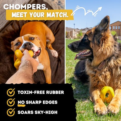 Indestructible Dog Ball - Lifetime Replacement - Durable Dog Toy for Aggressive Chewers - Safe, Non-Toxic Natural Rubber - Chew, Tug & Fetch - Tough, Heavy Duty Chew Toy - 4” (Softball Size)