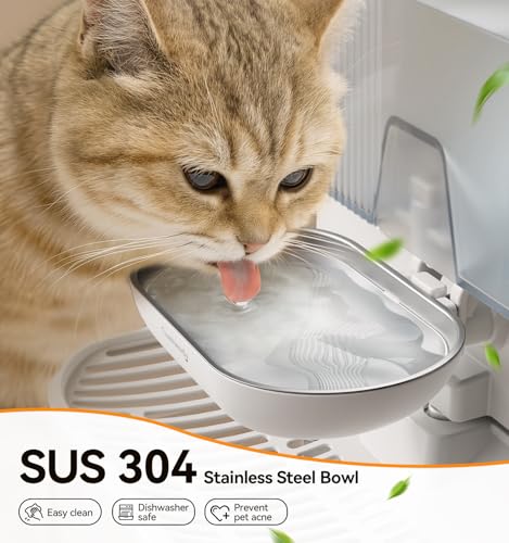 Wireless Cat Water Fountain No Filters, Wastewater Separation, FEELNEEDY Stainless Steel Bowl, 3.5L Pet Water Fountain for Cats & Dogs Dispenser, White