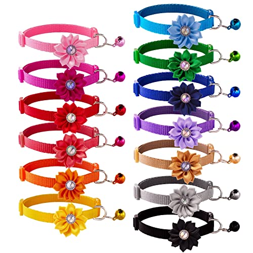 13Pcs Puppy Collars, Cat ID Collars with Bell Adjustable 19-32cm, Flower Soft Nylon Adjustable Identification Collars for Puppy Kittens(unbreakaway) - color: Flower, size: Unbreakaway