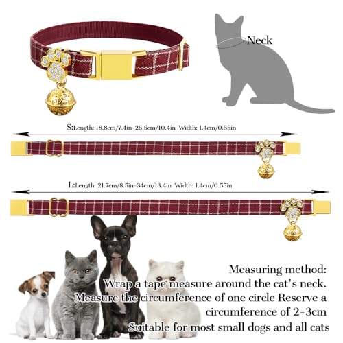 Personalized Breakaway Cat Collars - Magnetic Buckle, Bell - Safety Quick Release, Customized for Girls & Boys Cats- (Checkered-Red) - color: Checkered-Red