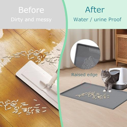 Cat Litter Mat for Litter Box, Silicone Large Cat Litter Trapping Mat - 31x22 in, Waterproof & Non-Slip, Durable & Easy Clean, Gray - color: Grey, size: 31"L x 22"W